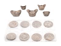 Five Chinese Silver Ingots and Eight Chinese Silver Coins