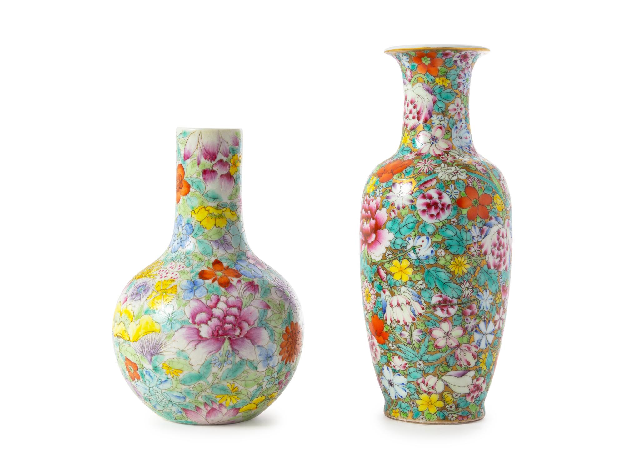 Two Chinese Famille Rose ‘Millefleur’ Porcelain Vases