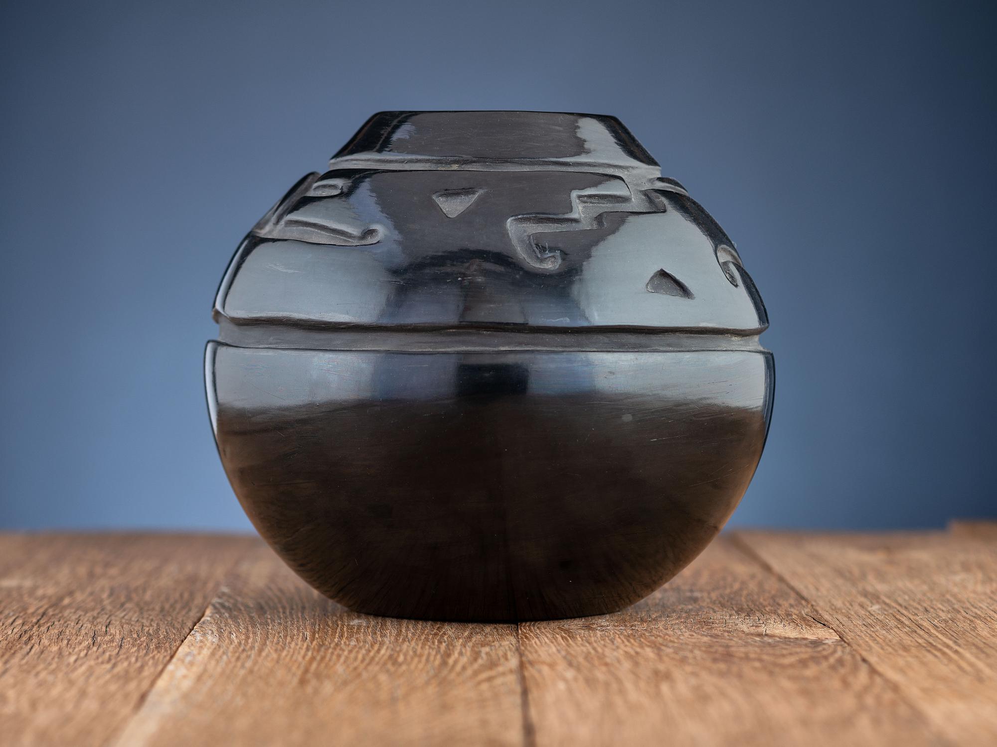 Carved Blackware Pottery Jar