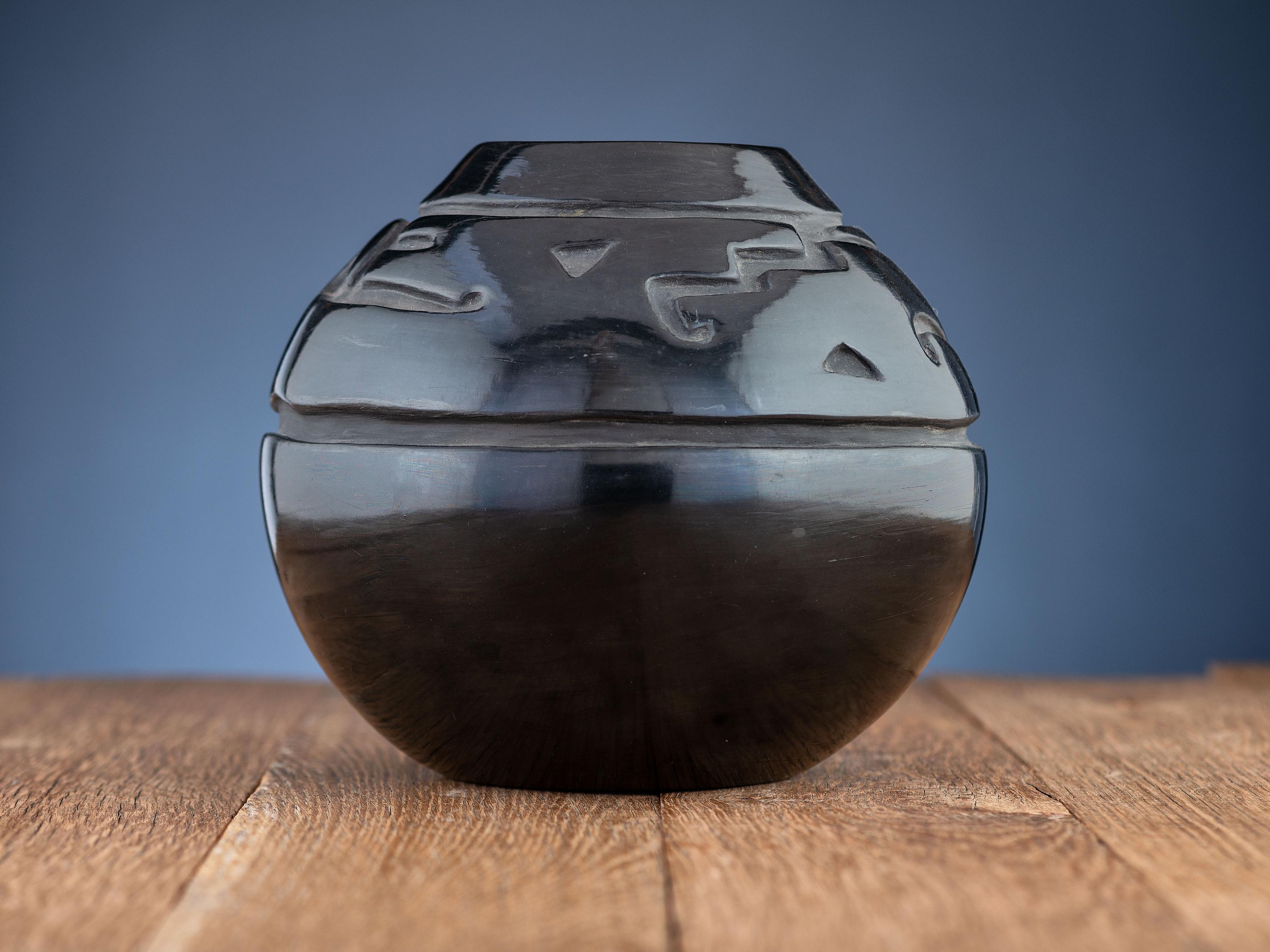 Carved Blackware Pottery Jar