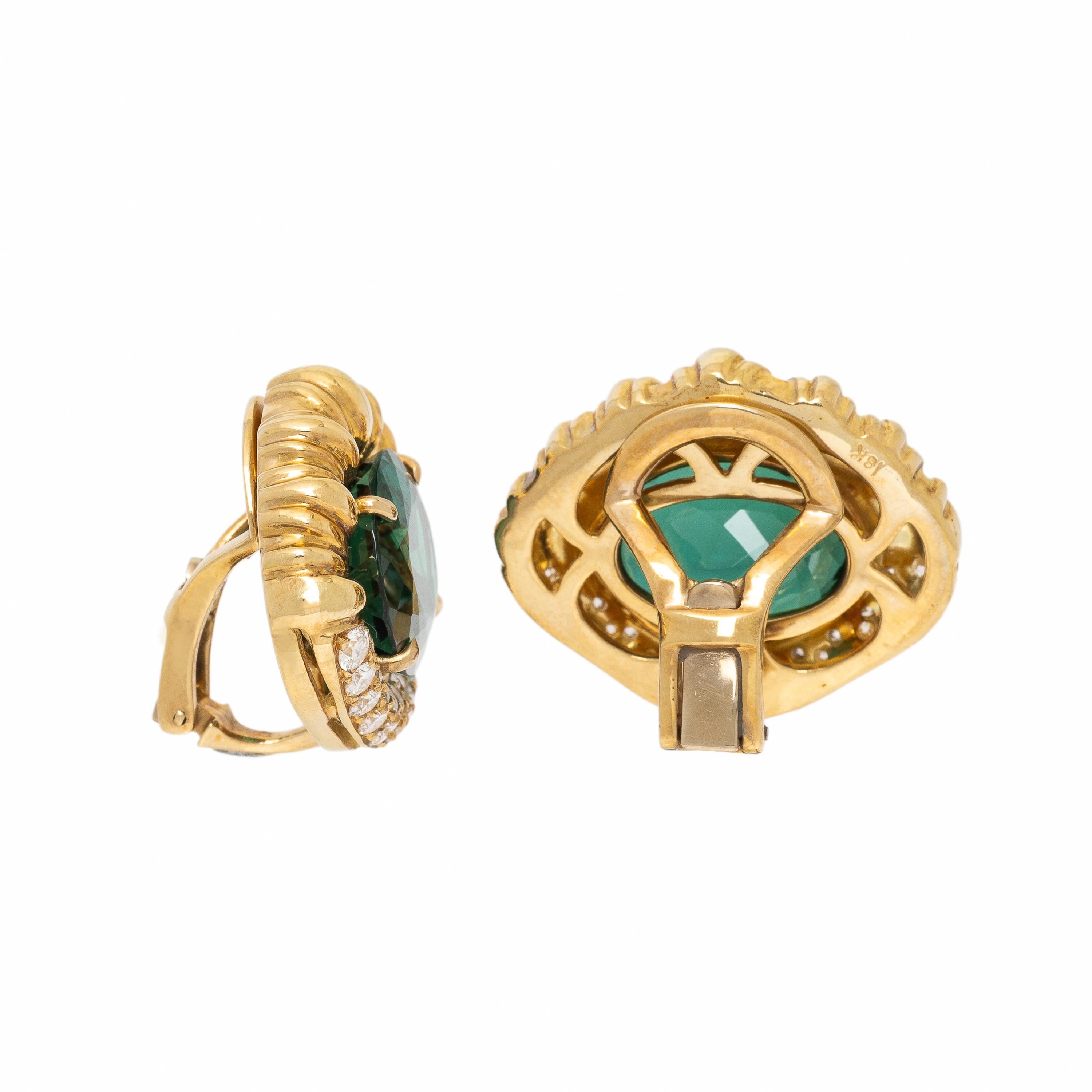 Lois Sasson, Yellow Gold, Green Tourmaline, and Diamond Earrings