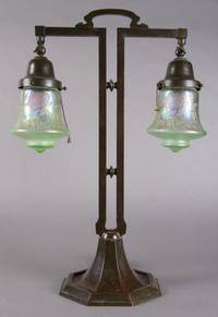 A Handel Two-Light Table Lamp, Height 23 3/4 inches.