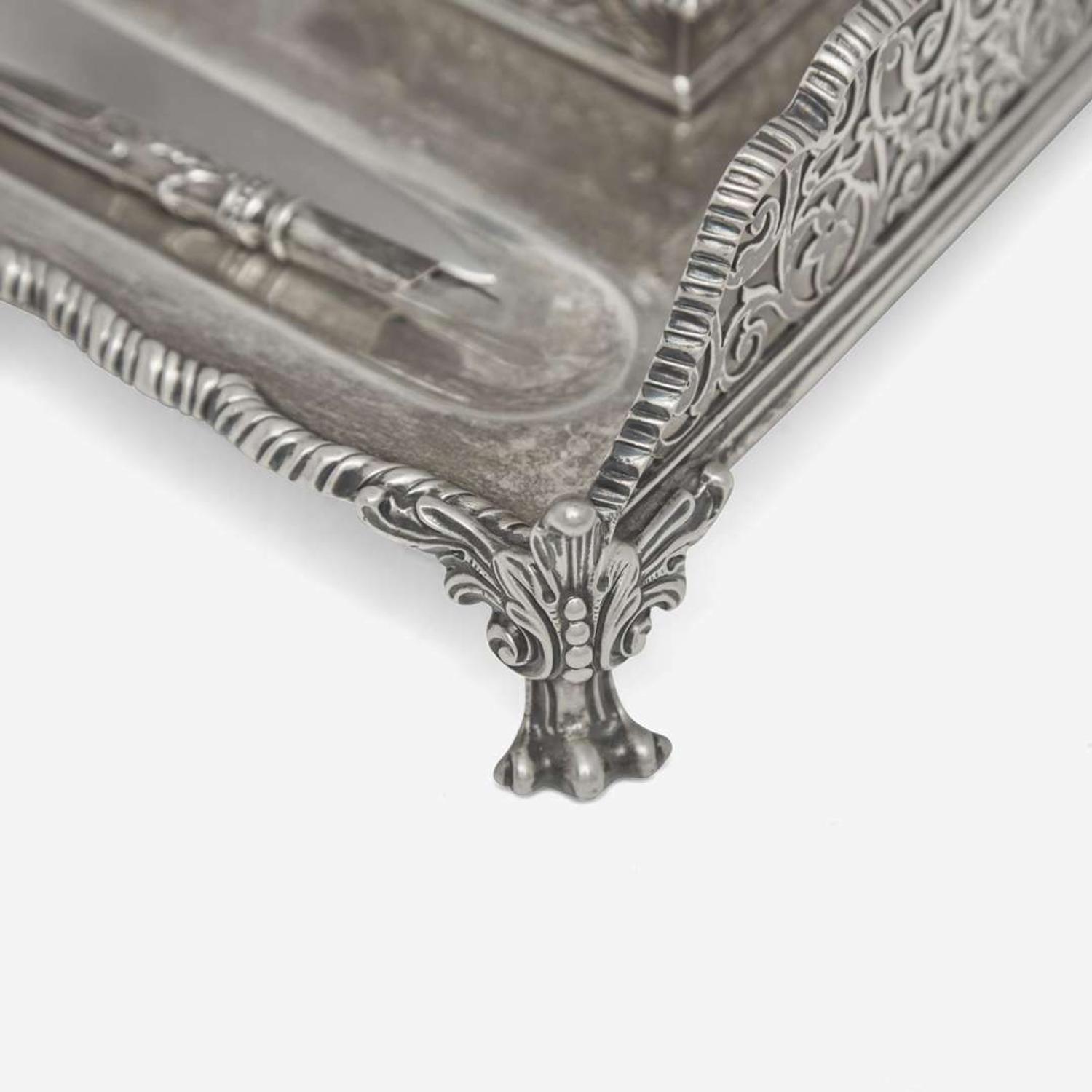 An assorted group of sterling silver, silverplated, and sterling-silver mounted faux tortoiseshell desk items Various makers, various dates ranging late 19th century - 1930
