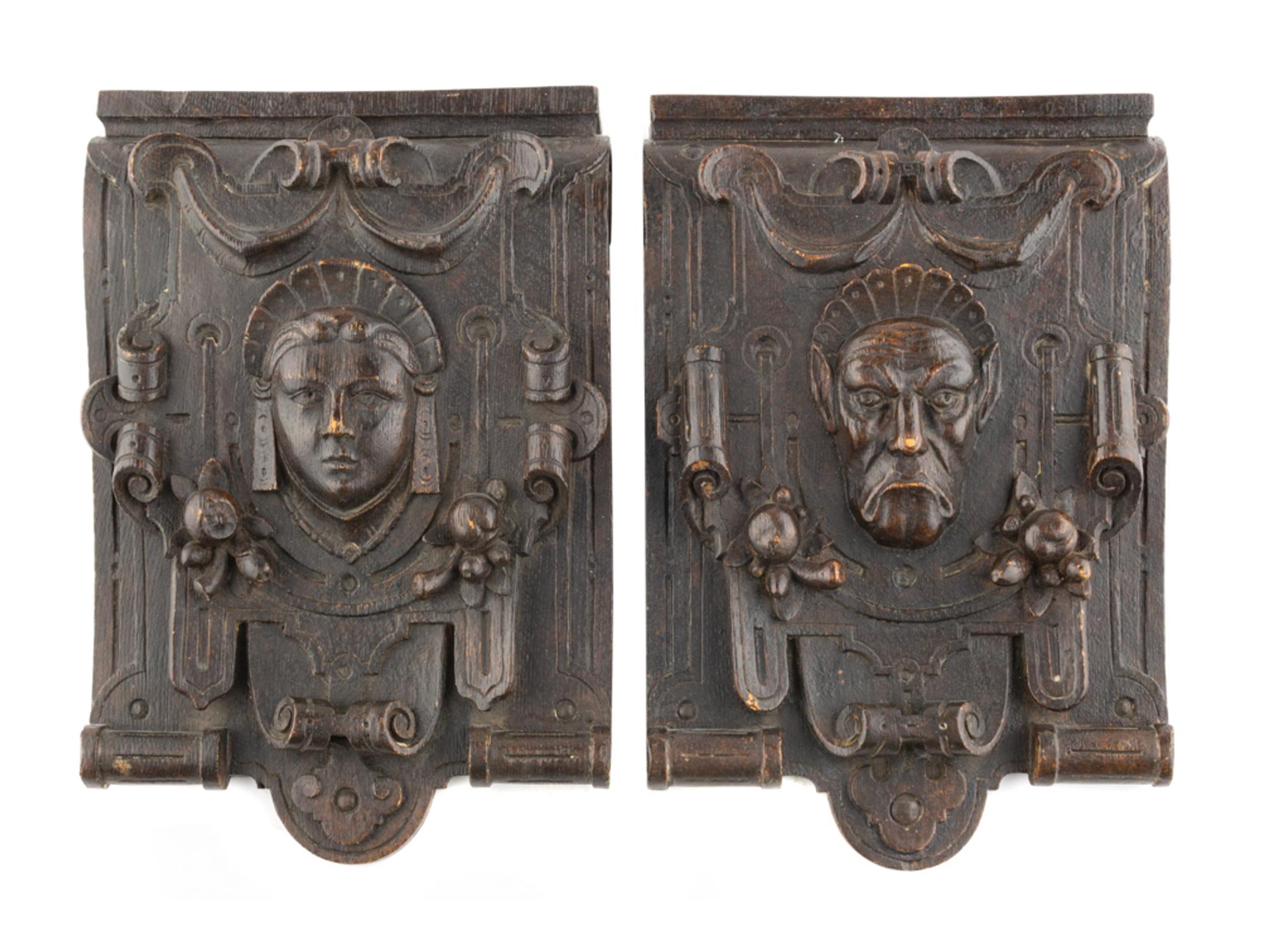 A Pair of English Carved Oak Corbels