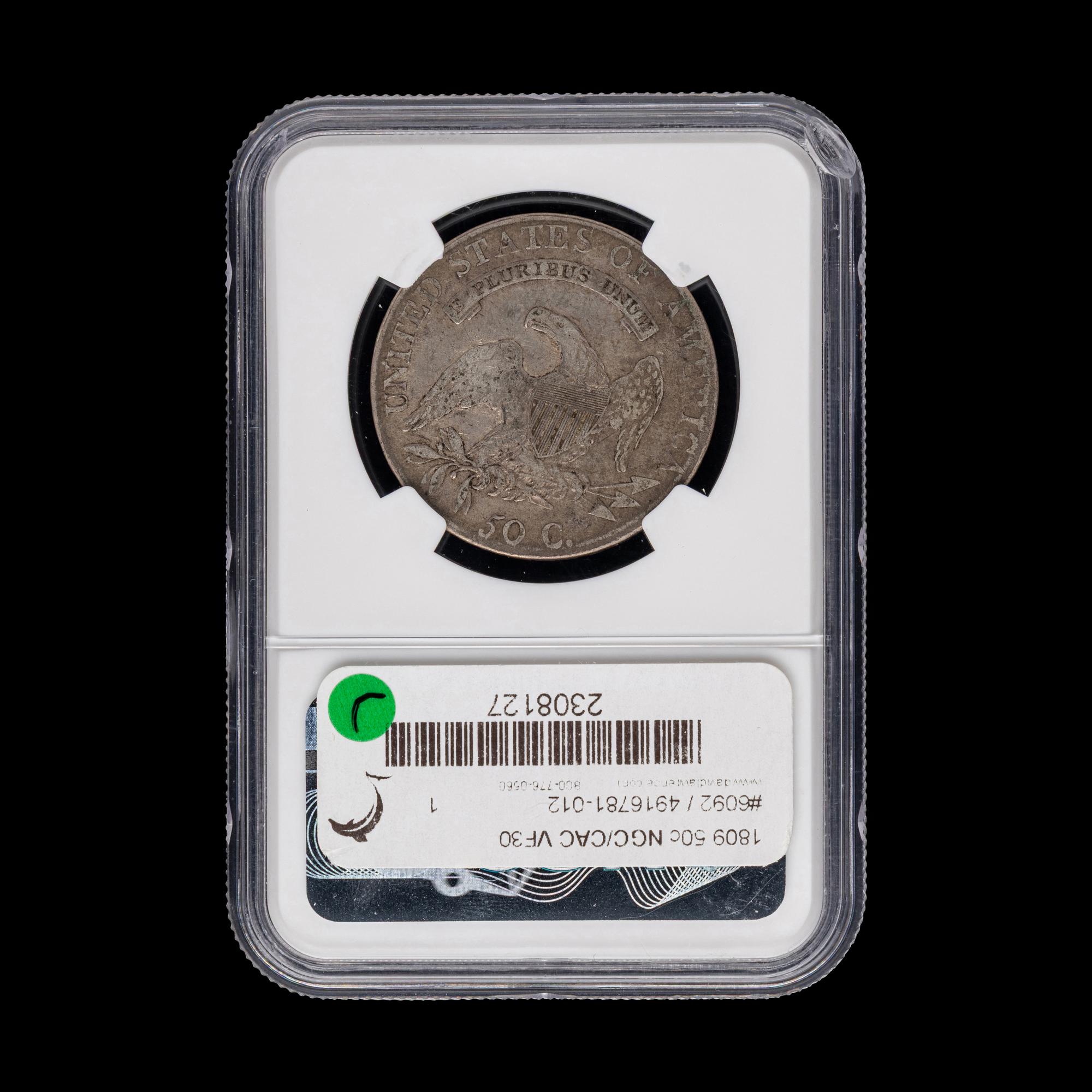 An 1809 Capped Bust 50c Coin [NGC VF30; CAC Green Sticker]