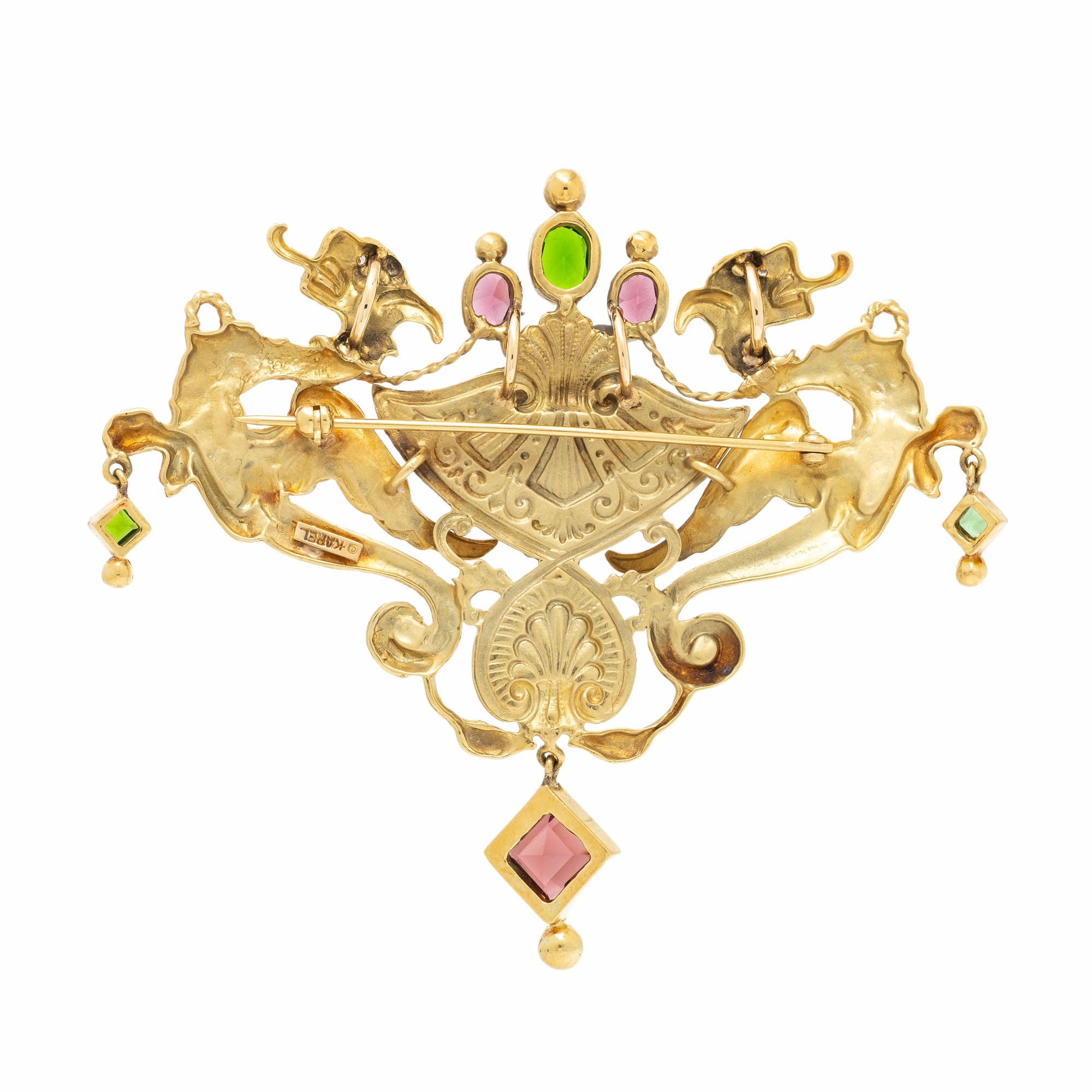 GARNET AND DIAMOND GRIFFIN PENDANT BROOCH