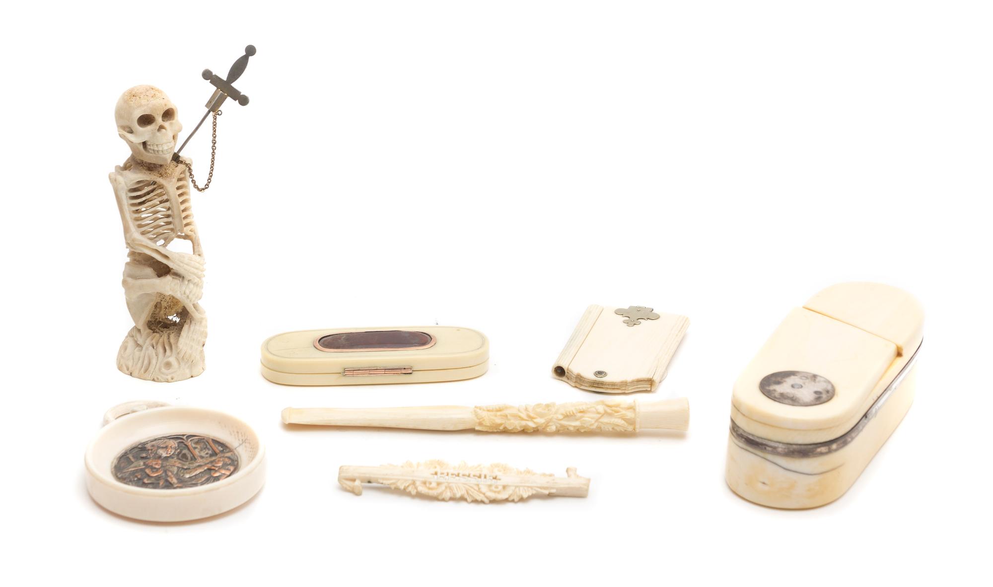 A Collection of Ivory and Bone Articles, Length of longest 5 5/8 inches.