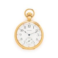 WALTHAM, YELLOW GOLD POCKET WATCH AND FOB