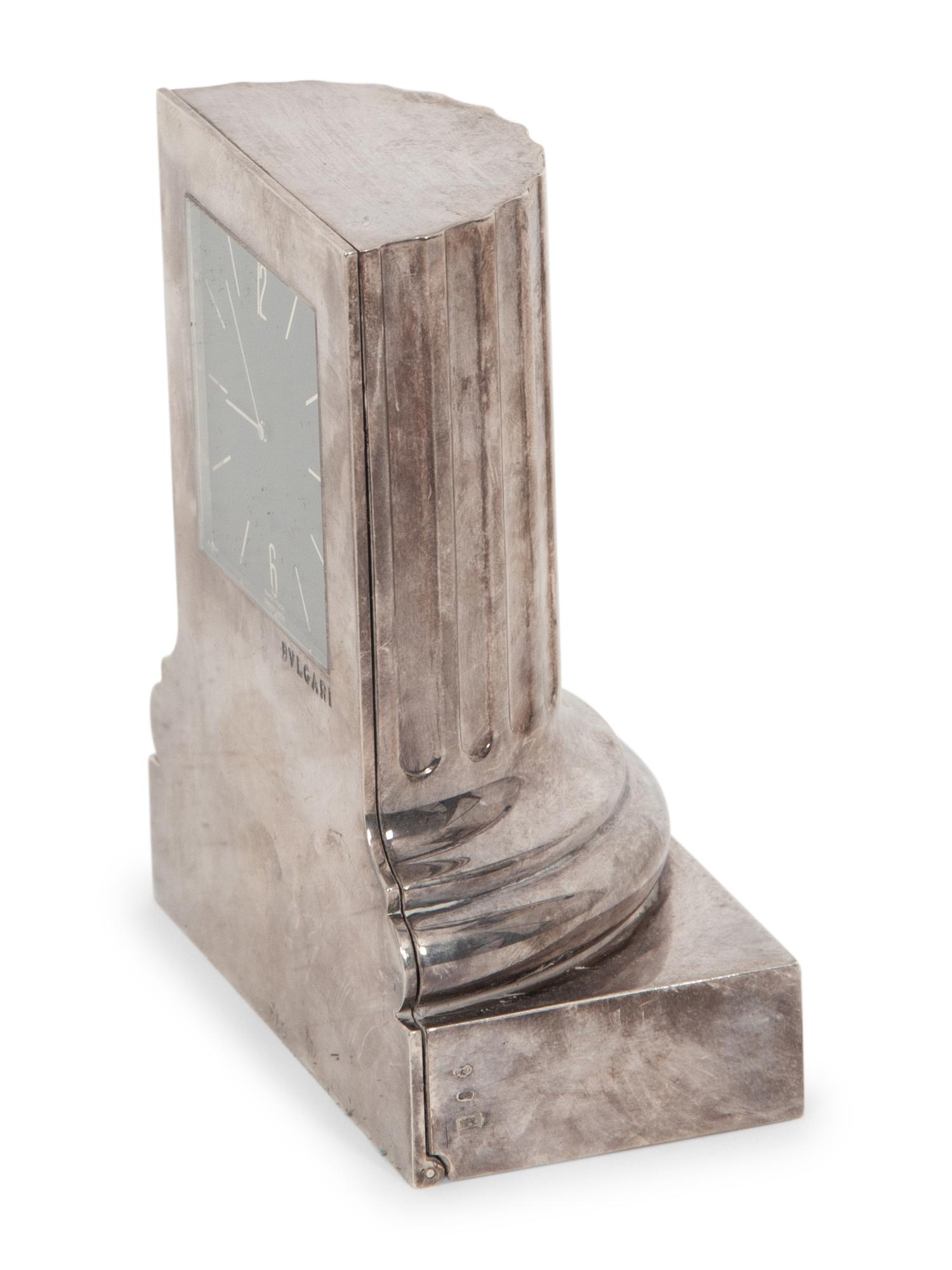 A Bulgari Silver Desk Clock