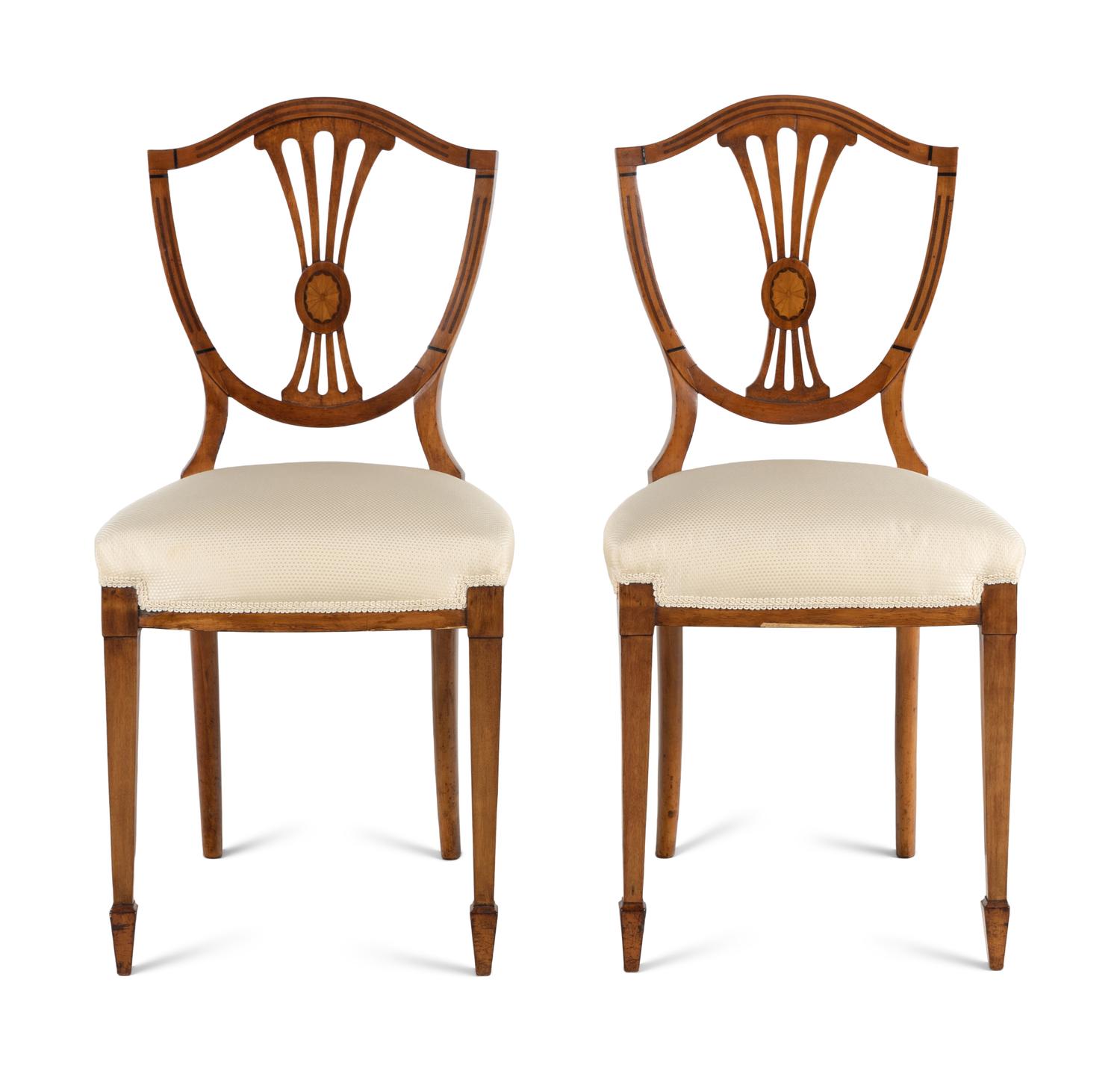 A Pair of Edwardian Satinwood and Marquetry Side Chairs