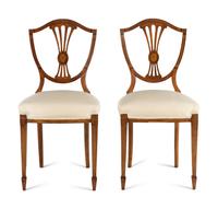 A Pair of Edwardian Satinwood and Marquetry Side Chairs