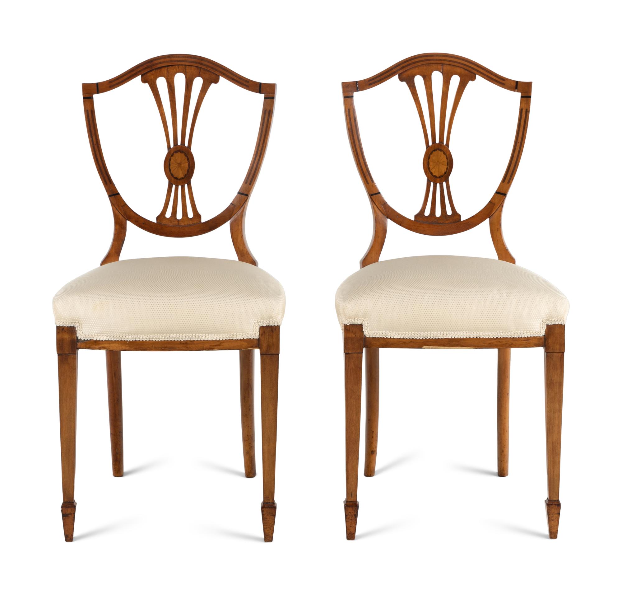 A Pair of Edwardian Satinwood and Marquetry Side Chairs