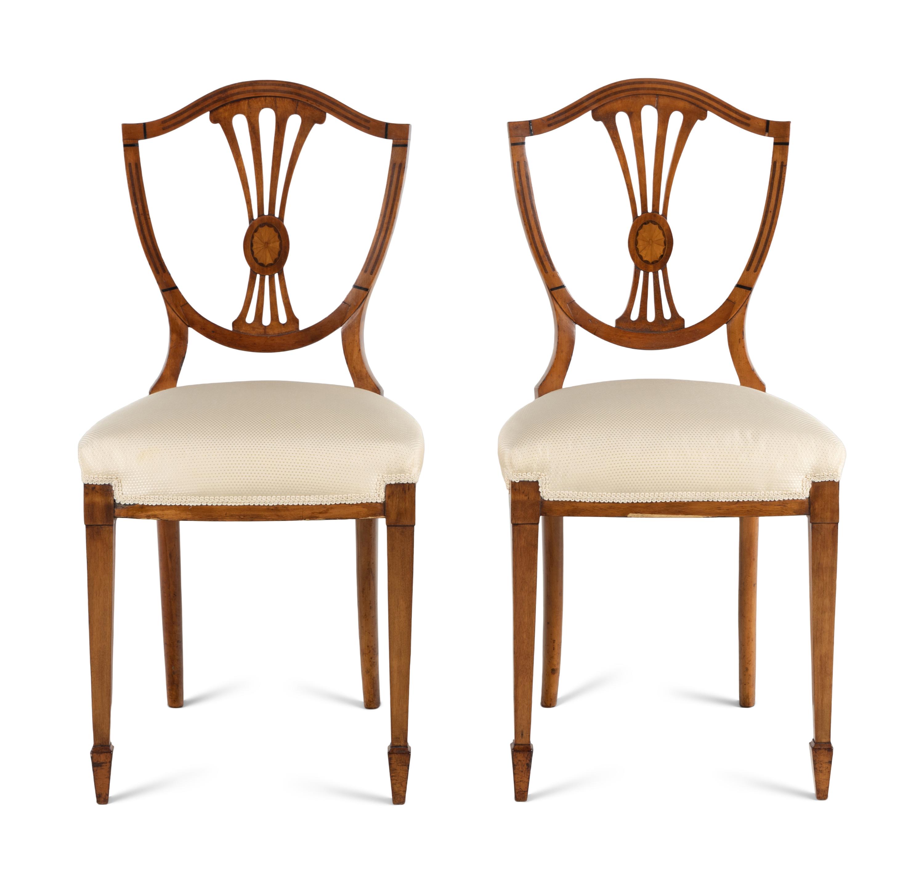 A Pair of Edwardian Satinwood and Marquetry Side Chairs