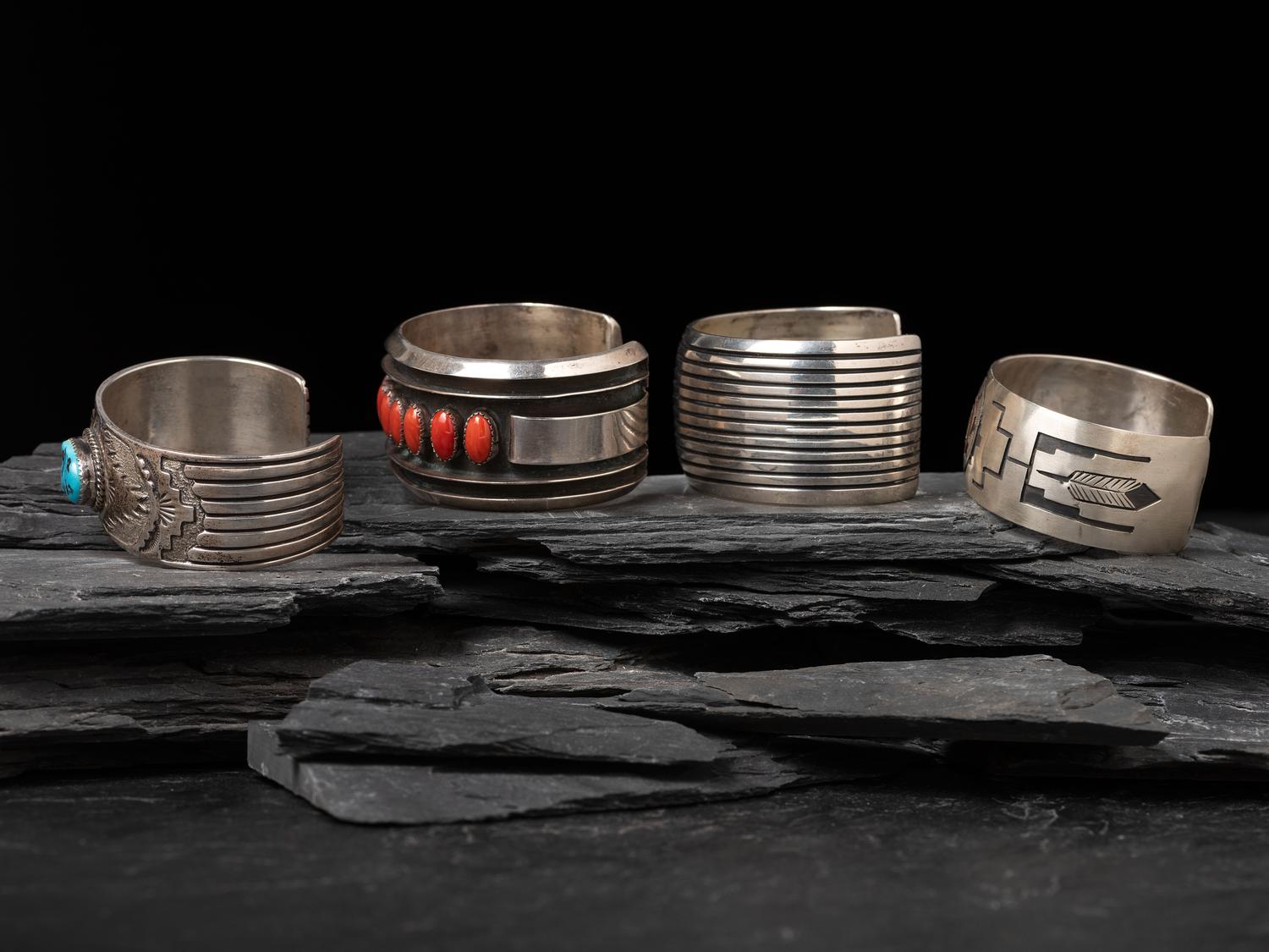 Four Navajo Silver Cuff Bracelets