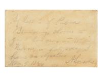 LINCOLN, Abraham (1809-1865). Autograph note signed ("A. Lincoln") to B.B. French. [Washington, D.C.], 9 November 1864.