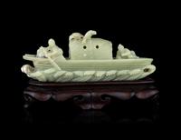 A Chinese Celadon Jade Boat