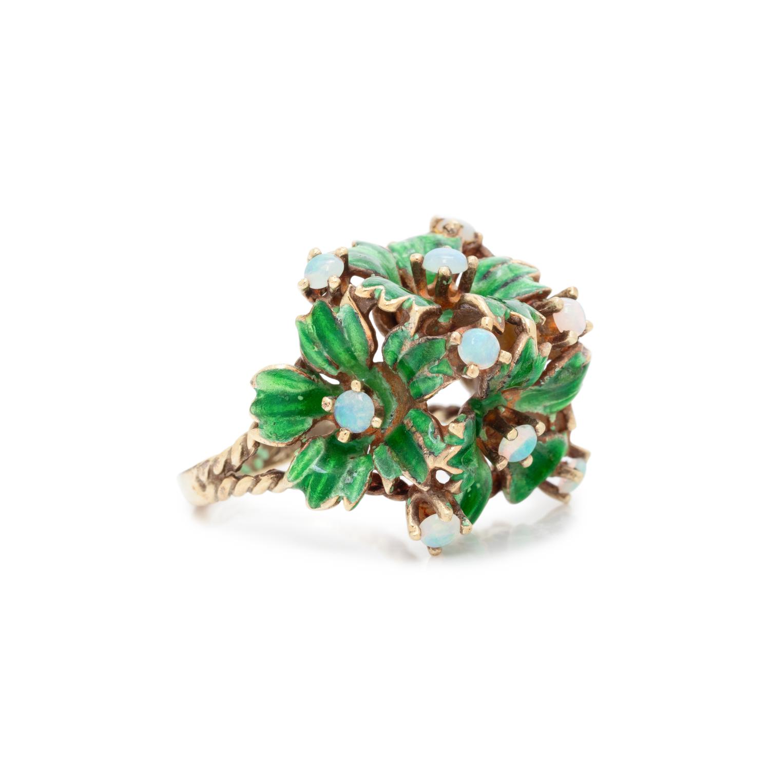 OPAL AND ENAMEL FLOWER RING