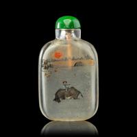 A Chinese Inside Painted Glass Snuff Bottle, Signed Ma Shaoxuan (1867-1939) 馬少宣內畫玻璃牧童吹笛圖鼻煙壺