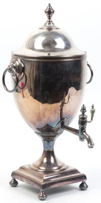 An English Silver-plate Tea Urn on Stand Height 20 inches.