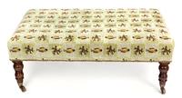 A Victorian Style Mahogany Upholstered Ottoman Height of first 16 x width 38 x depth 24 inches.