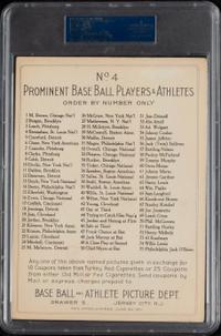 A 1911 T3 Turkey Red Cabinets Roger Bresnahan Baseball Card (PSA Authentic) Checklist Back