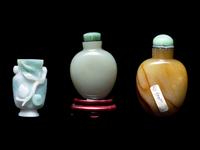Three Chinese Jade and Jadeite Snuff Bottles