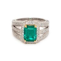 SYNTHETIC EMERALD AND DIAMOND RING