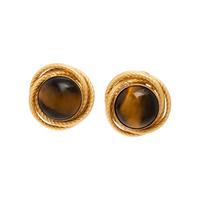 Tiger's Eye Quartz and Yellow Gold Earrings