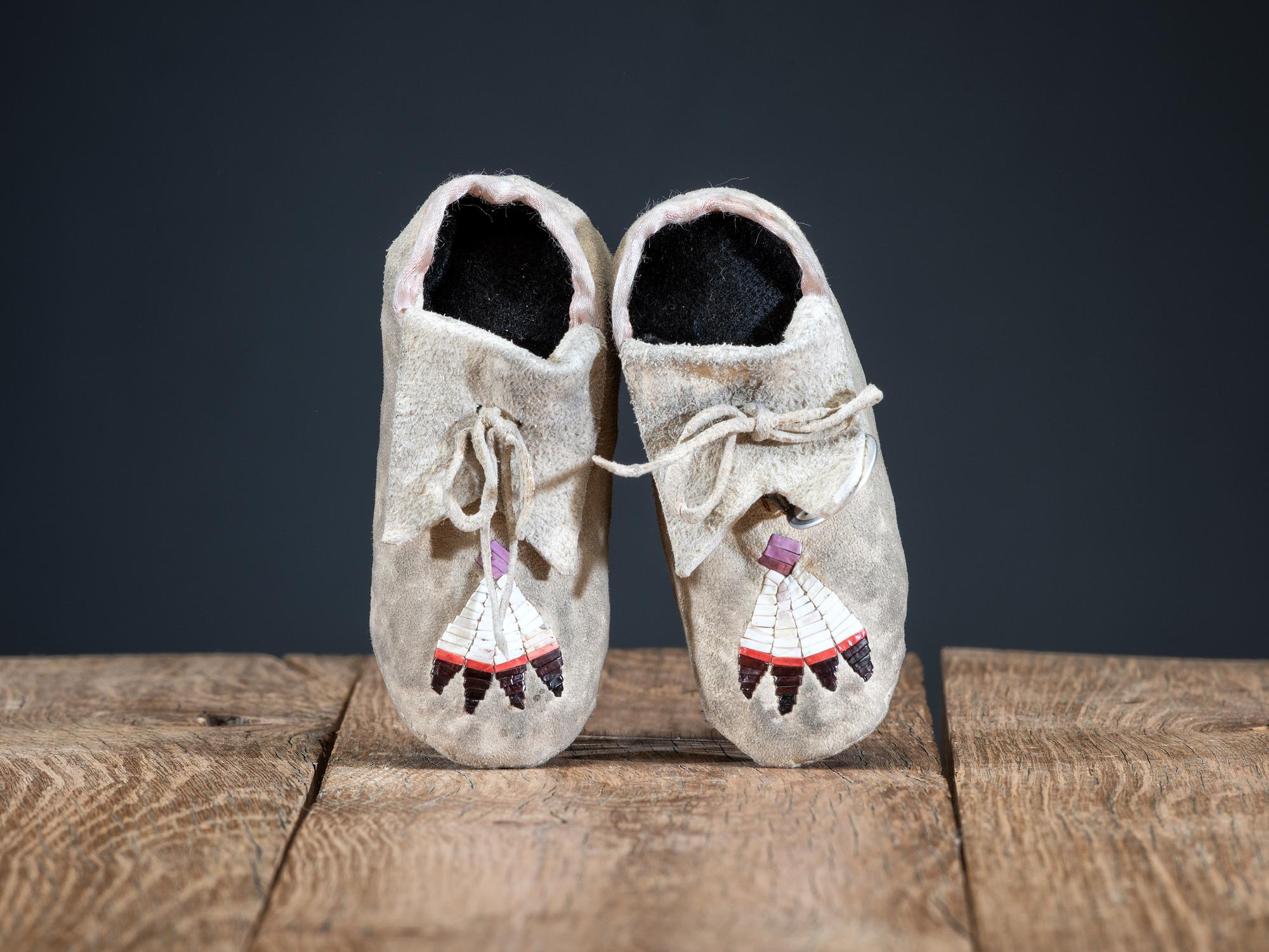 Fort Berthold Infant's Quilled Hide Moccasins