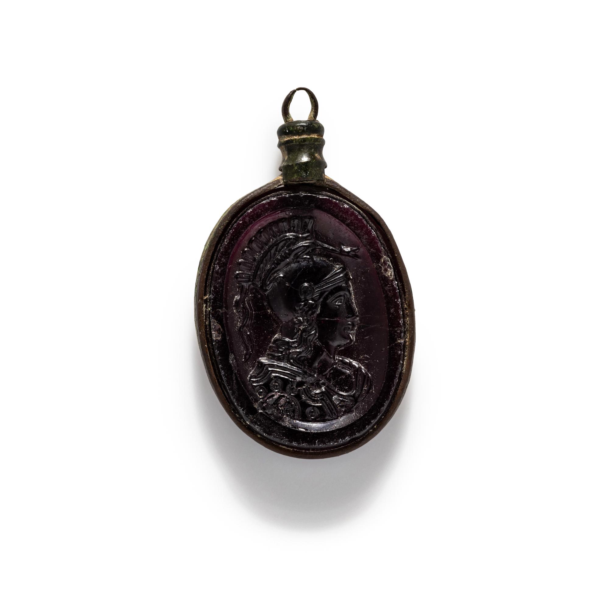 A Neoclassical Glass Cameo Pendant of Minerva