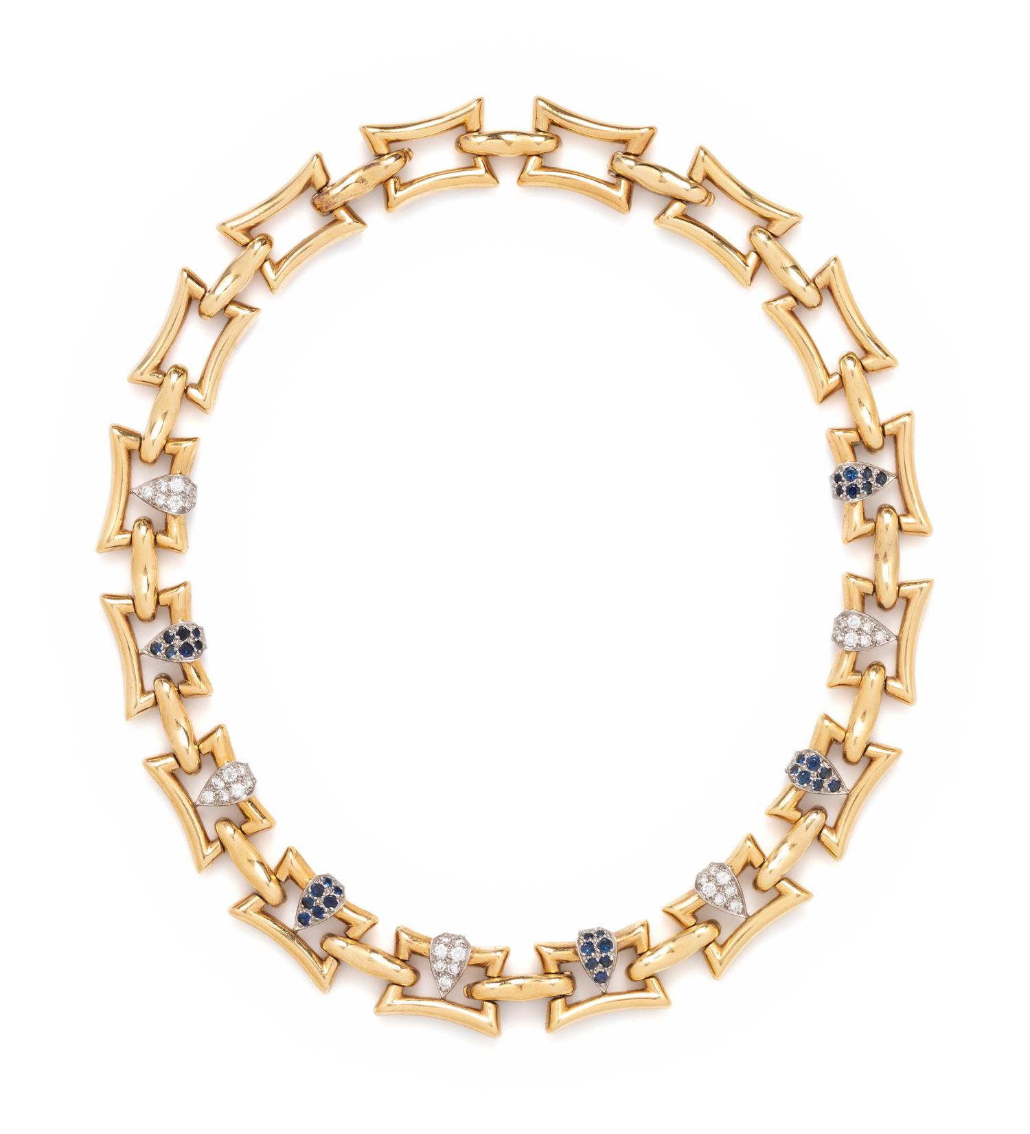 YELLOW GOLD, DIAMOND AND SAPPHIRE CONVERTIBLE NECKLACE