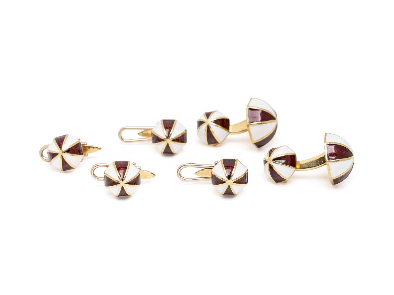 DAVID WEBB, RED AND WHITE ENAMEL UMBRELLA DRESS SET