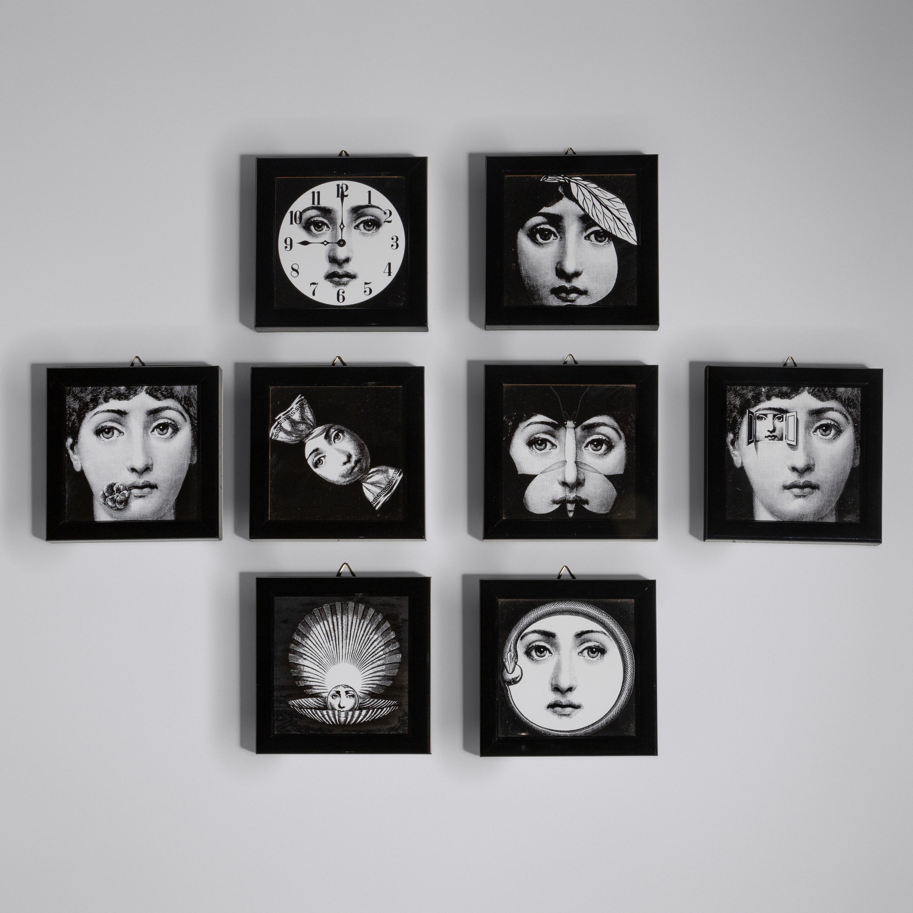 Group of Eight Framed Images, Julia Series Wall Clock, and Ceramic Padlock and Key Paperweight Fornasetti, Italy
