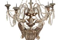 A Pair of Continental Carved Silvered Wood, Cut Glass and Beaded Candelabra