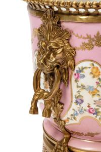 A Pair of Sèvres Style Gilt Bronze Mounted Porcelain Cache Pots