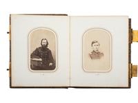 [CIVIL WAR - EARLY PHOTOGRAPHY]. Indiana CDV album featuring Civil War soldiers and a campus view of Valparaiso University.