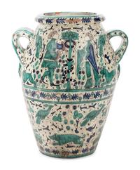 A Monumental Italian Majolica Double-Handle Vessel