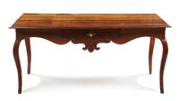 A French Provincial Walnut Library Table, Height 29 x width 65 1/4 x depth 34 inches.