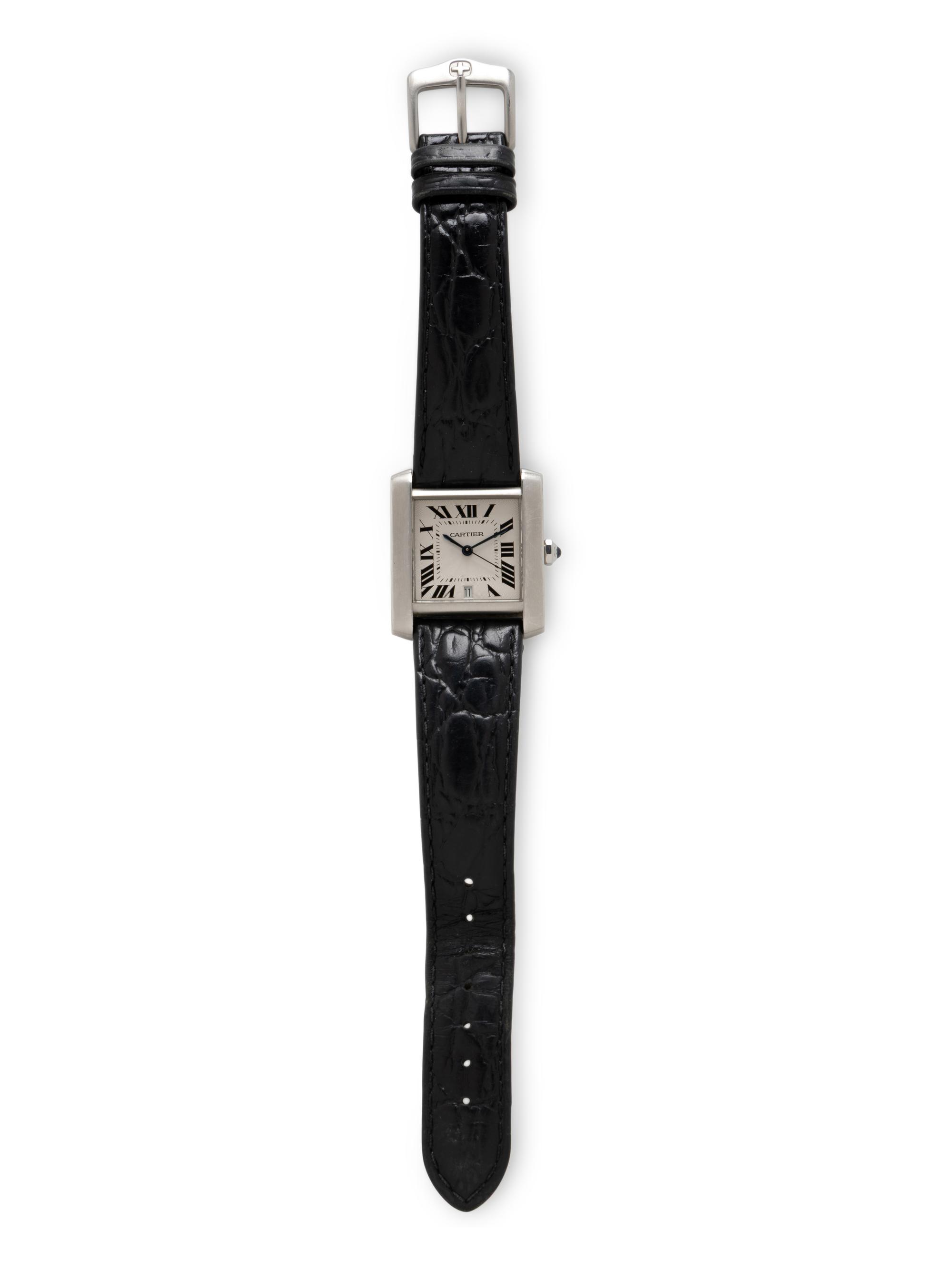 CARTIER, REF. 2302 STAINLESS STEEL 'TANK FRANÇAISE' DATE WATCH
