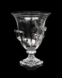 A Steuben Engraved Glass Strawberry Mansion Urn