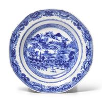 A Group of Six Chinese Export Porcelain Nanking Tablewares With Rare View of Wall of China