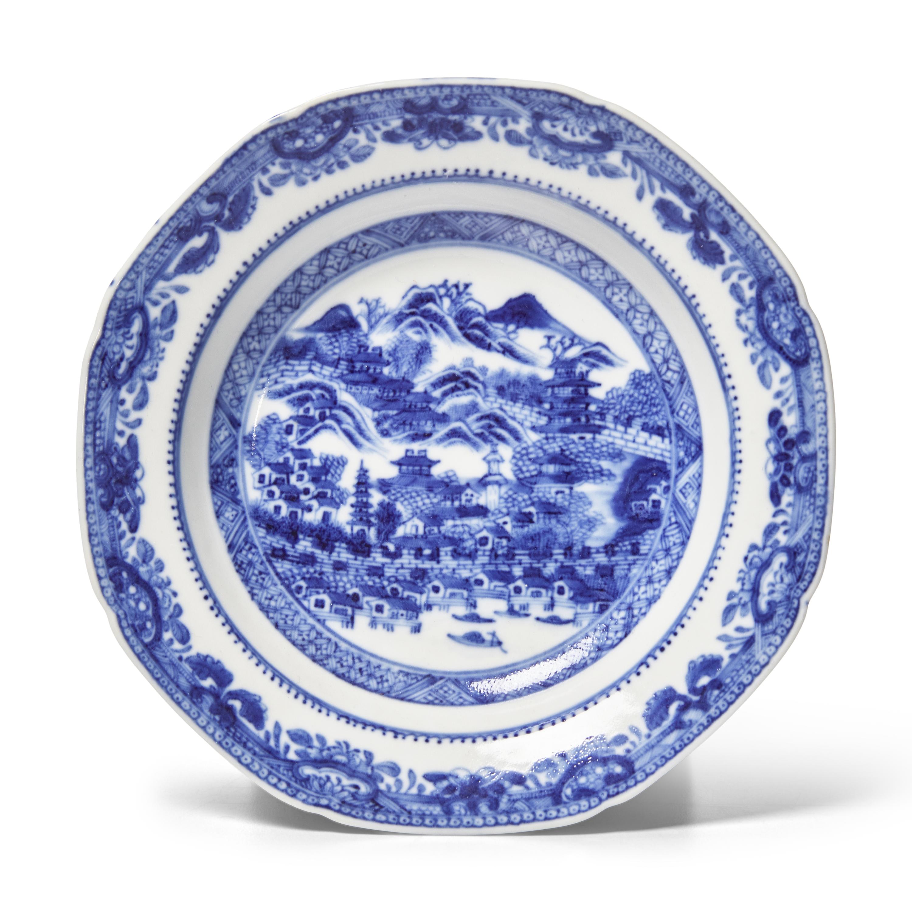 A Group of Six Chinese Export Porcelain Nanking Tablewares With Rare View of Wall of China
