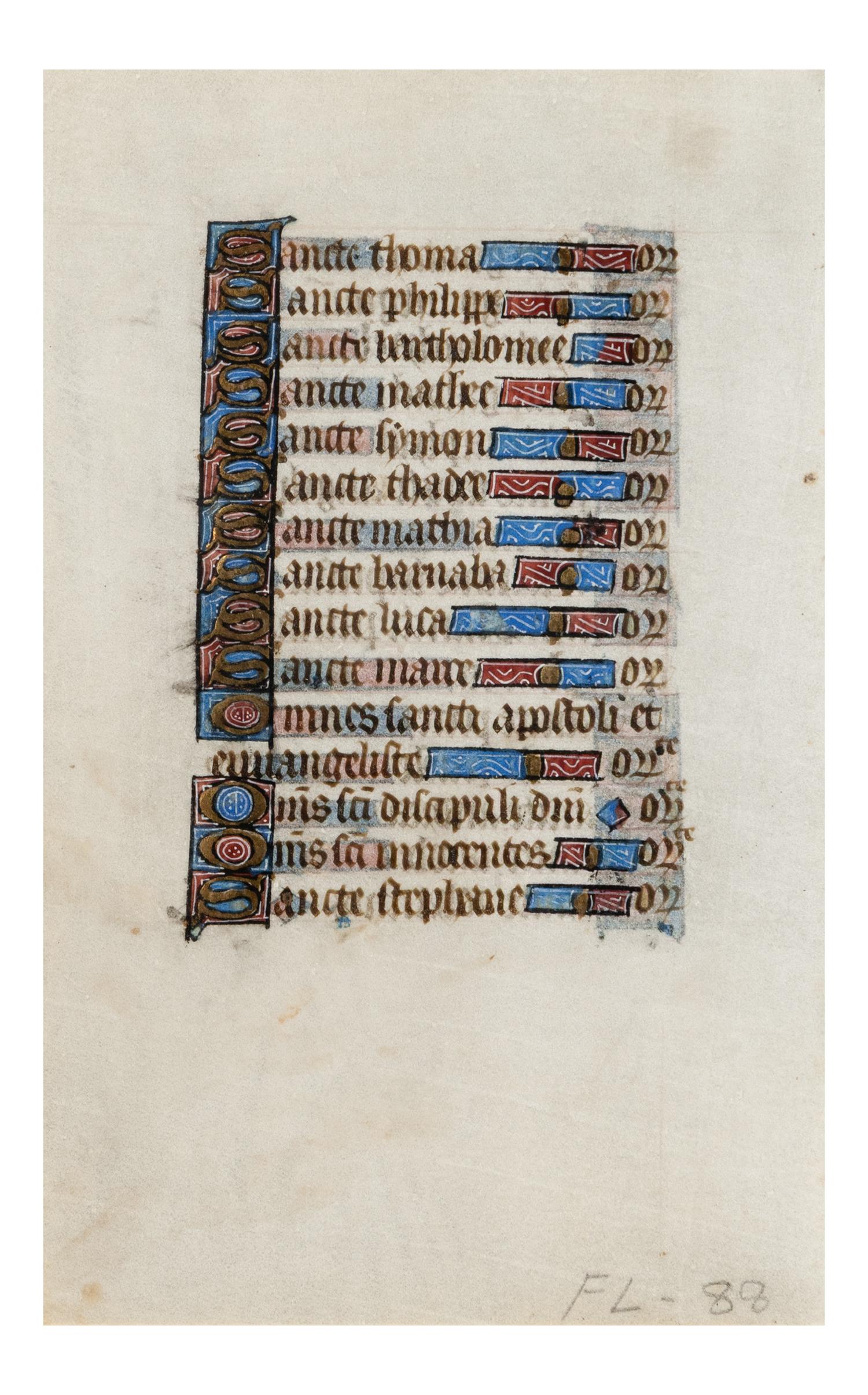Two leaves from Books of Hours, a calendar for October and a litany [France, first half of the fifteenth century]