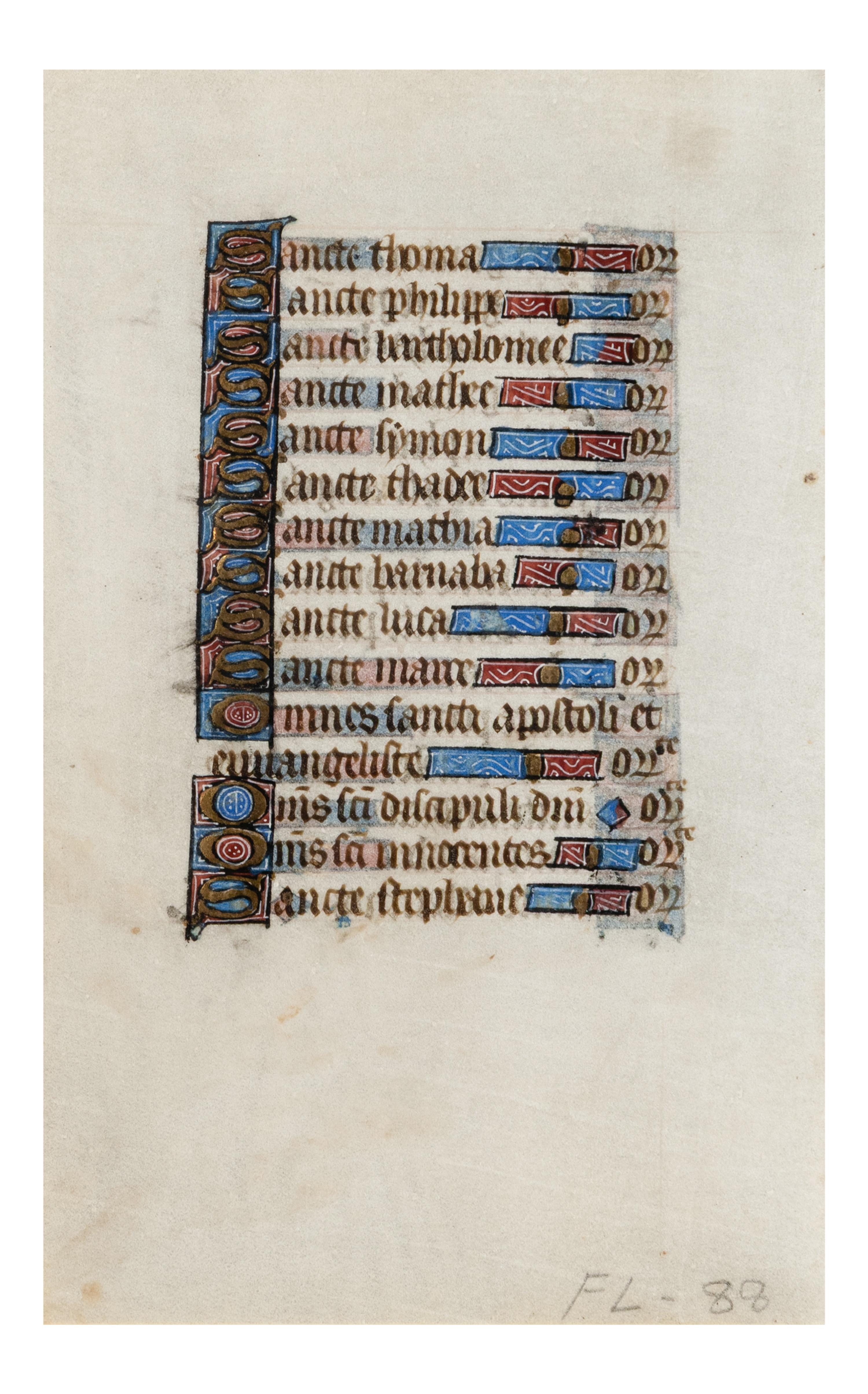 Two leaves from Books of Hours, a calendar for October and a litany [France, first half of the fifteenth century]