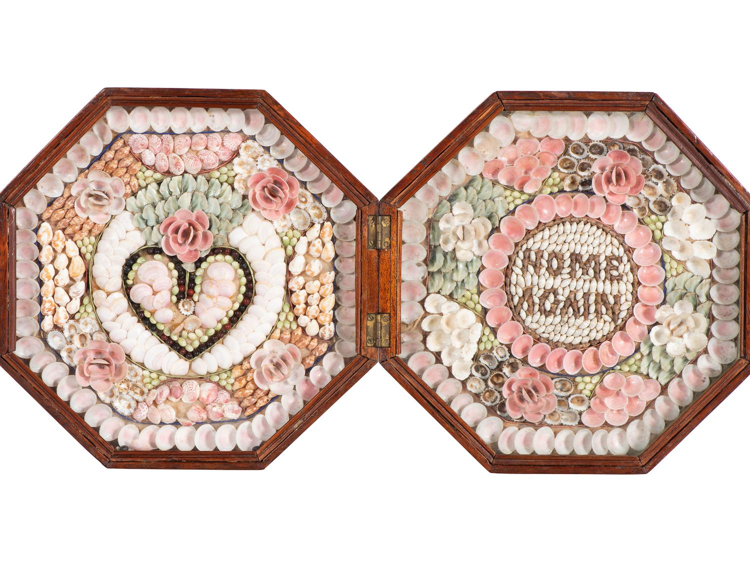 A Shellwork Floral Heart Double Sailor's Valentine