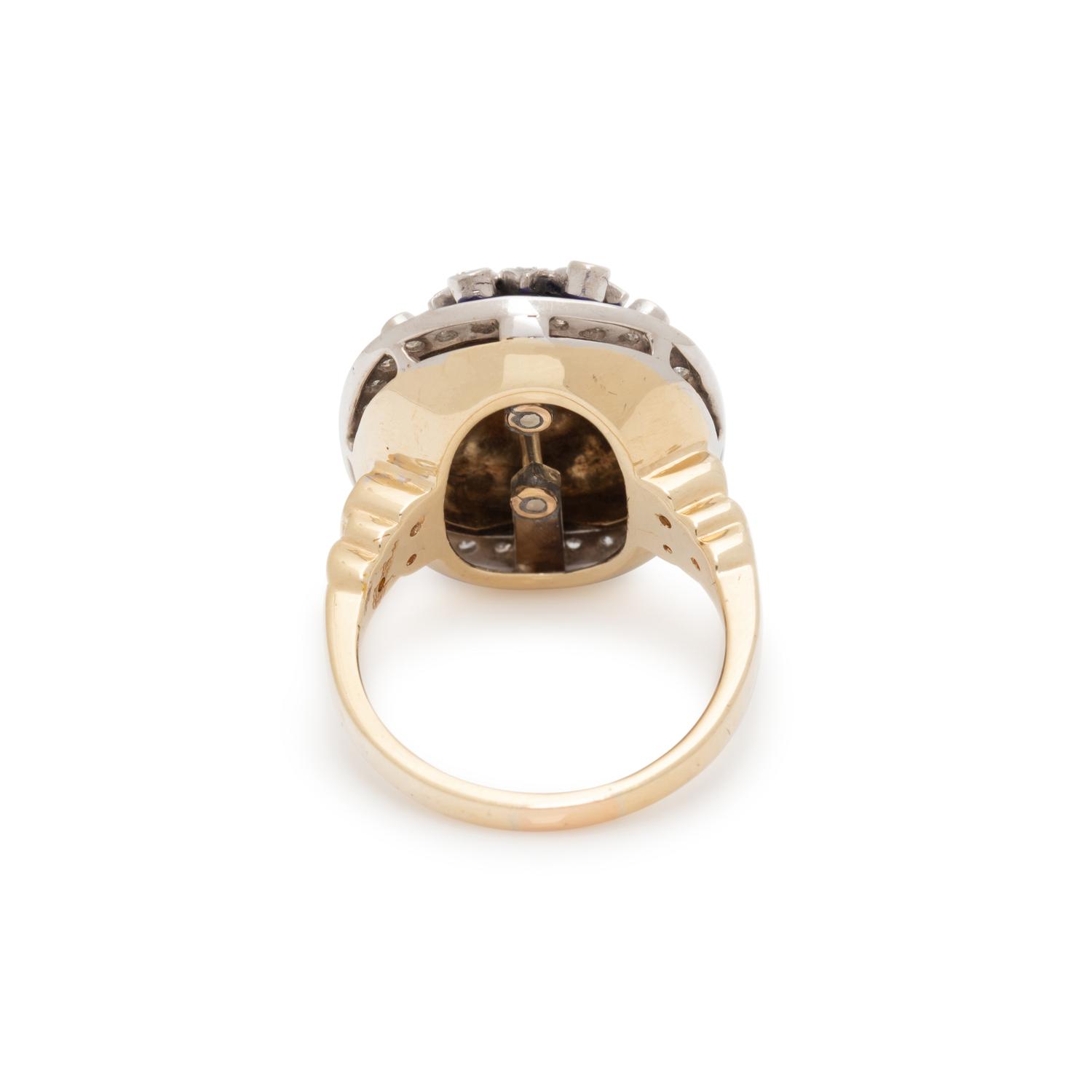 DIAMOND AND BLUE ENAMEL RING