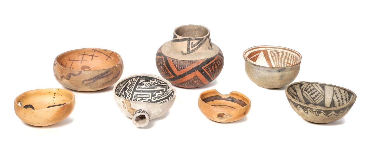 Collection of Prehistoric Pottery Height of largest 5 1/2 inches