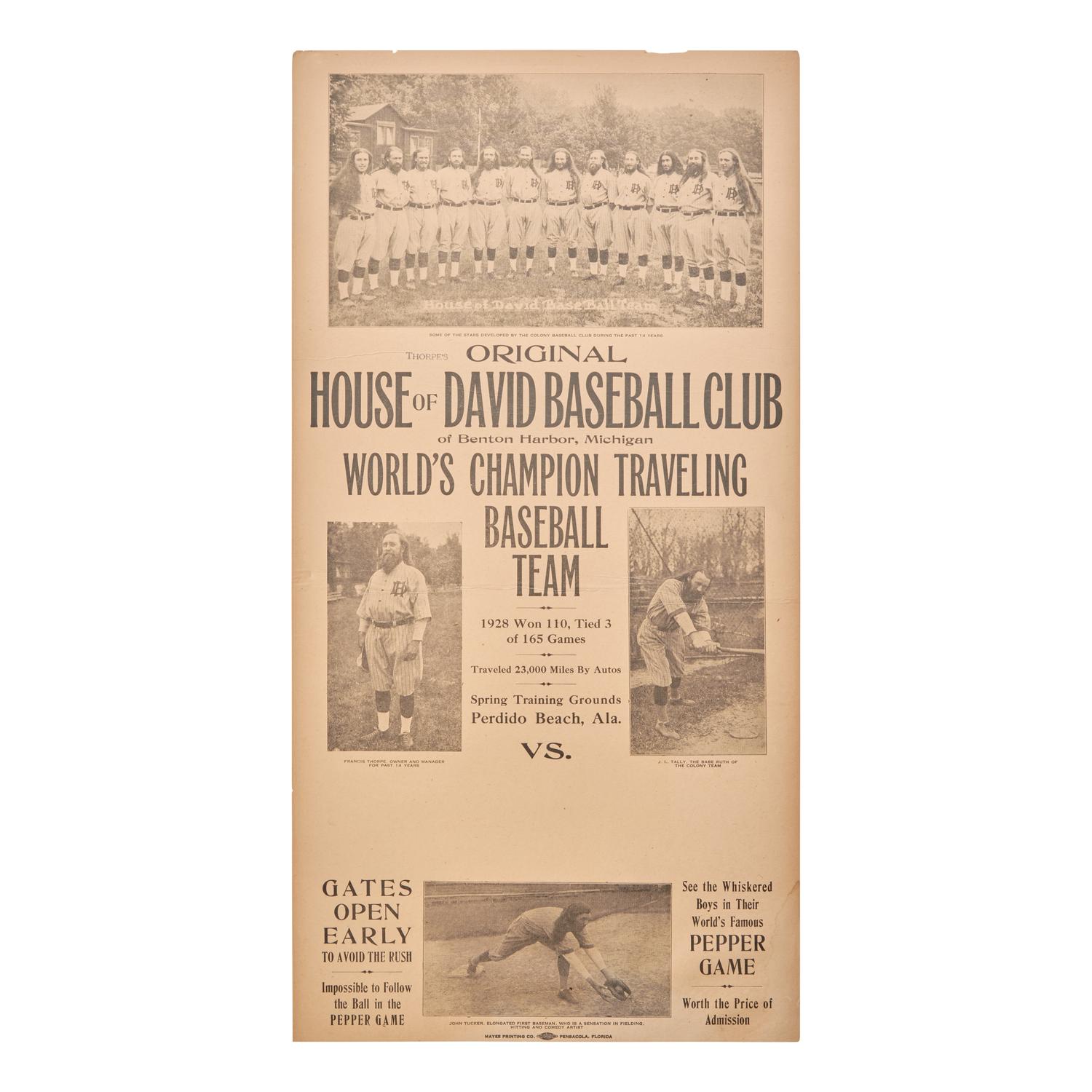 [Judaica] Thorpe's Original House of David Baseball Club of Benton Harbor, Michigan World's Champion Traveling Baseball Team