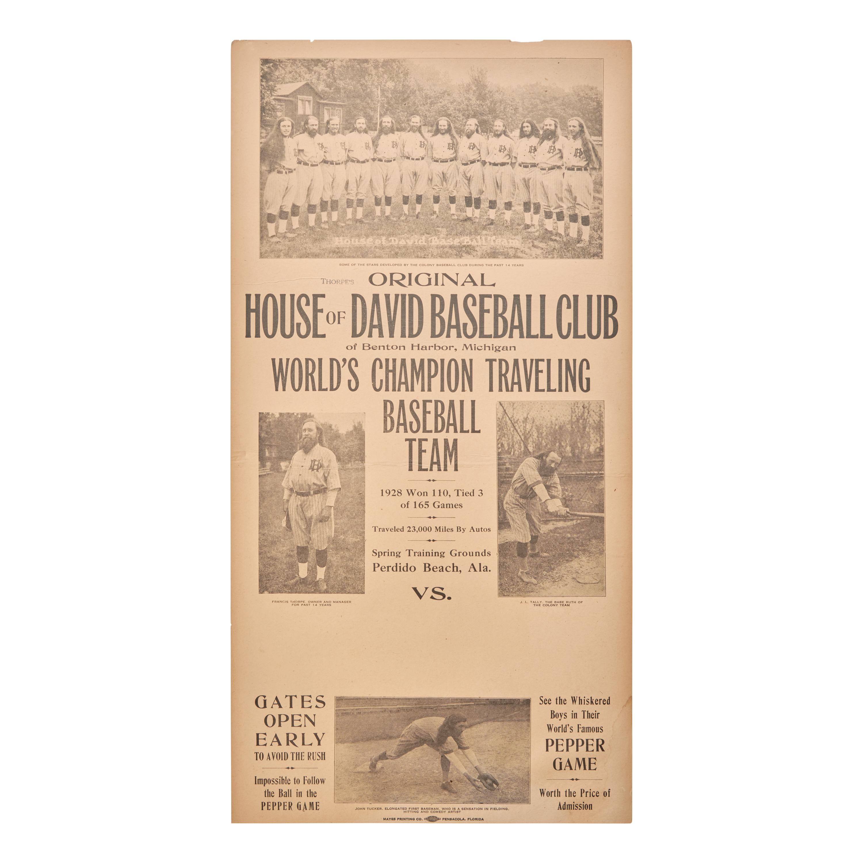 [Judaica] Thorpe's Original House of David Baseball Club of Benton Harbor, Michigan World's Champion Traveling Baseball Team