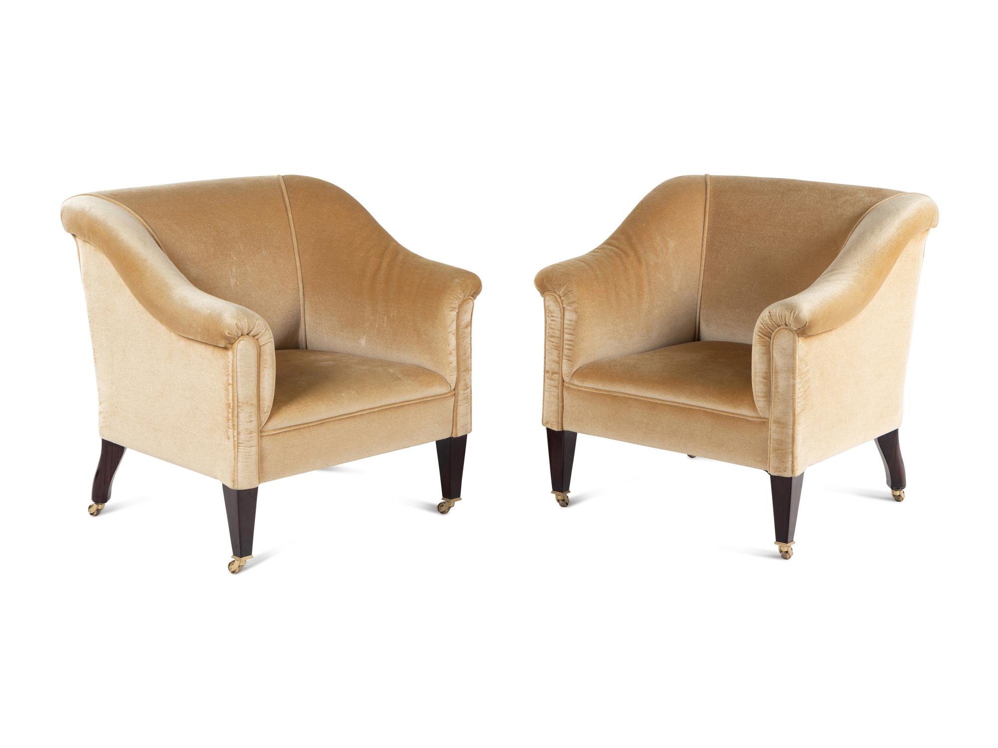 A Pair of George Smith Velvet Upholstered Armchairs